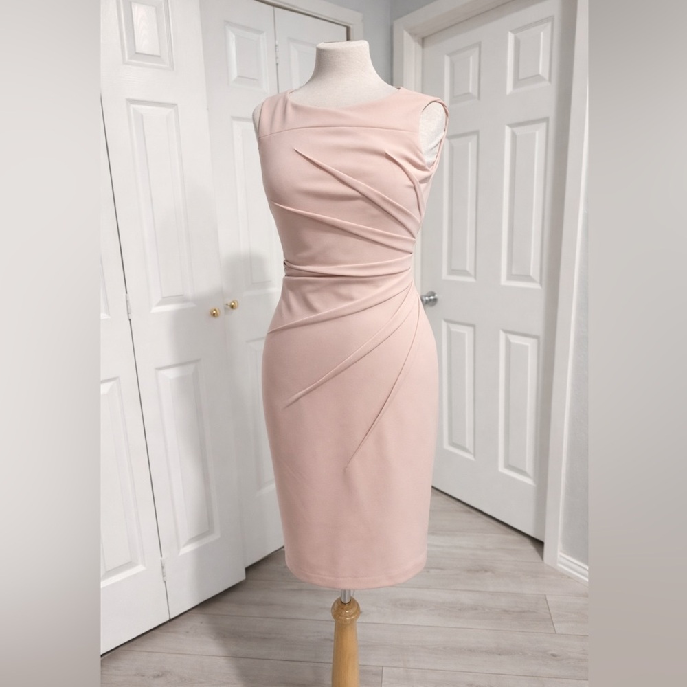 Calvin Klein Light Blush Pink Ruched Sheath Midi Dress